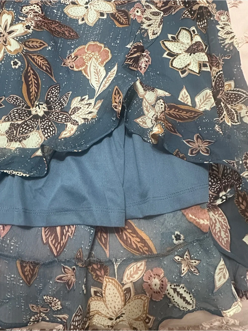 Maurices Blue Floral Wrap Maxi Skirt with Ruffle Hem - Picture 3 of 6